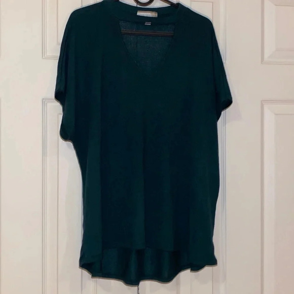 Magazine Olive Green knit V high neck  Top Sz L - Picture 3 of 10
